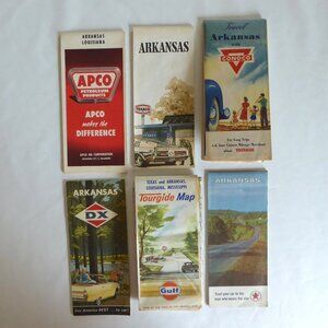 VINTAGE 1950-70’s ARKANSAS TEXACO CONOCO DX GULF ROAD MAP LOT OF 6